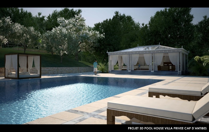 Maison individuelle au Cap d'Antibes : hierro project christophe hierro architecte dplg ravalement de faade creation pool house amenagement piscine maison individuelle luxe prestige cap-d-antibes projet 3d 2